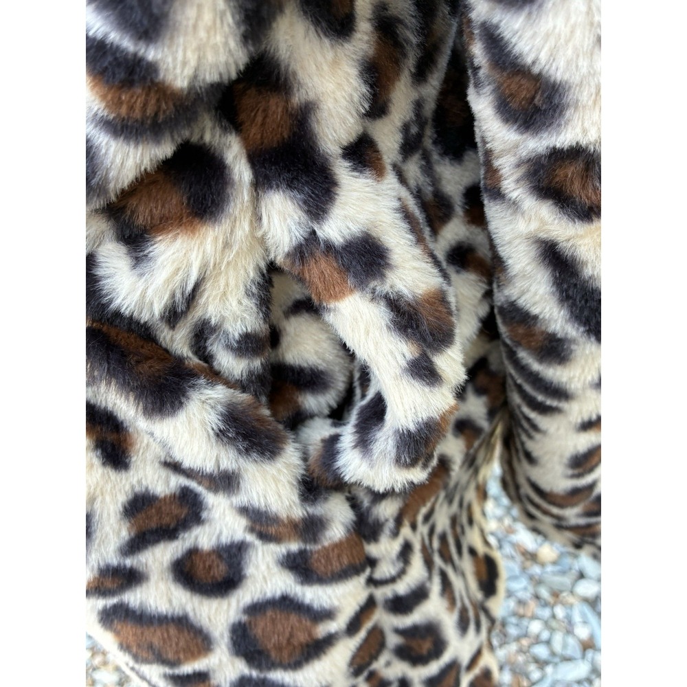Fashion Cheetah Leopard Print Plush Faux Fur Coat Pockets Womens Sz XL Jacket - Picture 6 of 11